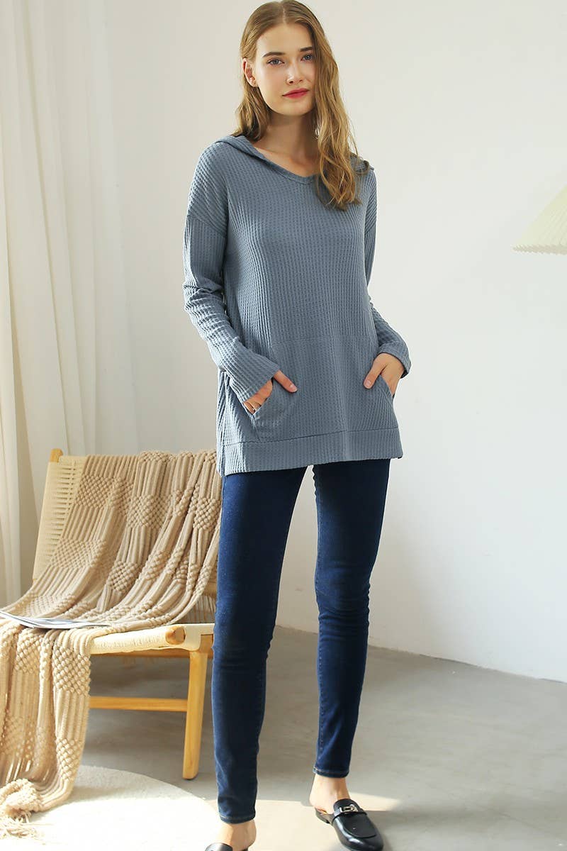 CWTTL1428_V NECK HOODIE AND POCKET PULLOVER SWEATER KNIT