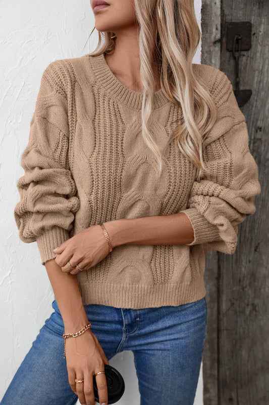 CWOSWL2869_SOLID COLOR PULLOVER CABLE KNIT SWEATER