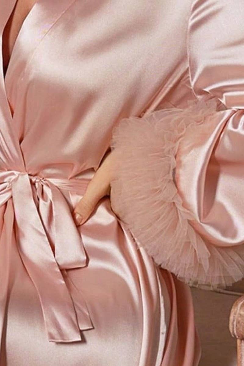 CWSPJ0428_SPLICING MESH LACE LONG SLEEVE NIGHTDRESS