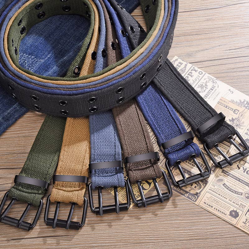 Double-pin buckle cotton double-row hole belt