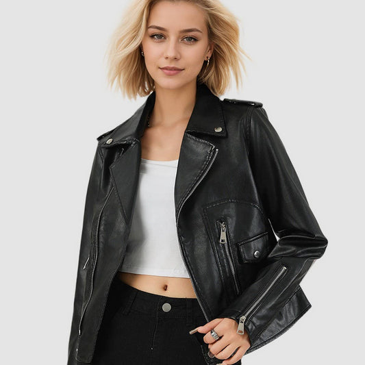 Fall Women?™s PU Leather Jacket?“Slim Commuter Coat_CWMM9020