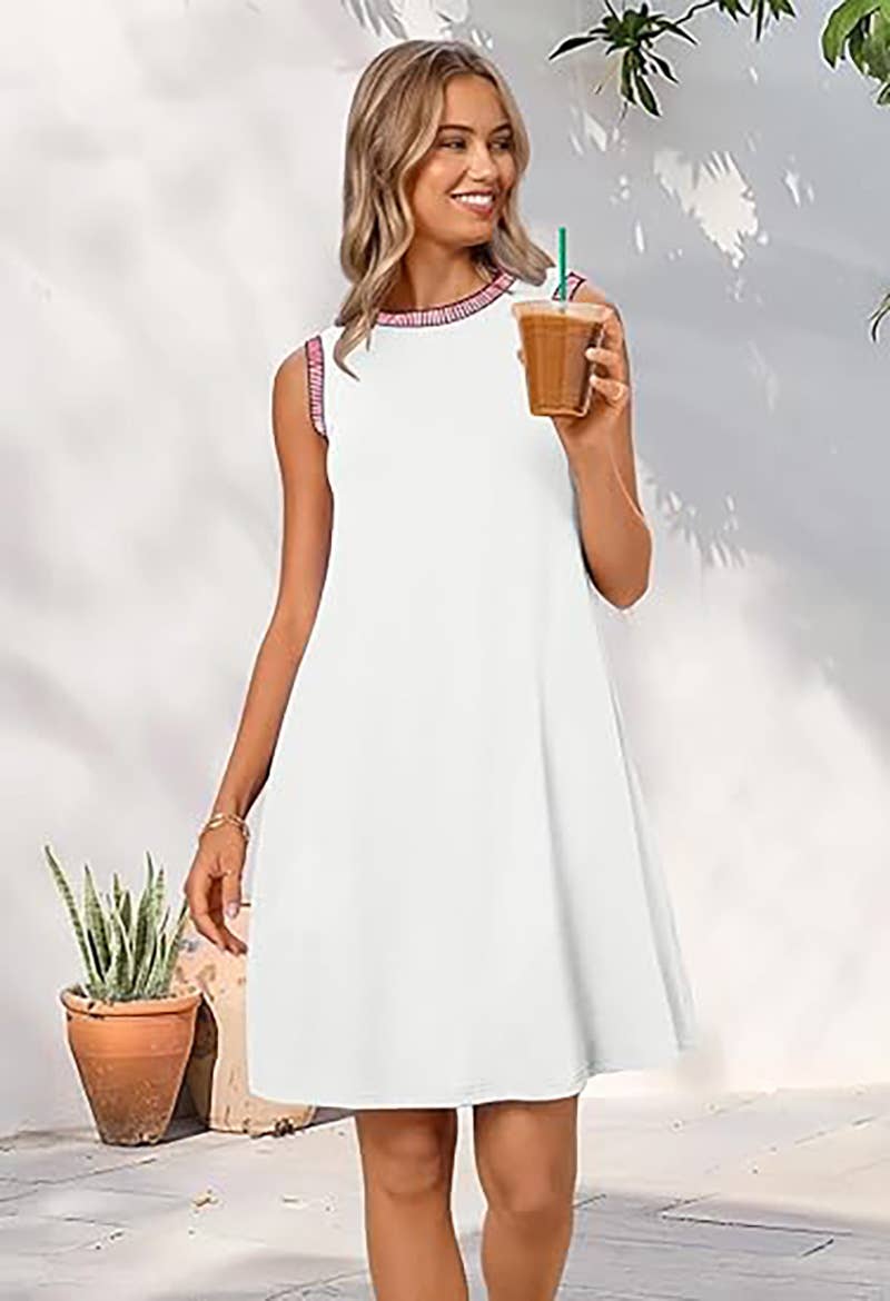 CREW-NECK LOOSE CASUAL SLEEVELESS MINI DRESS
