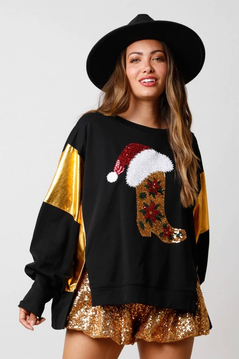 CWTBLL01268_CHRISTMAS SEQUIN LOOSE CASUAL PULLOVER
