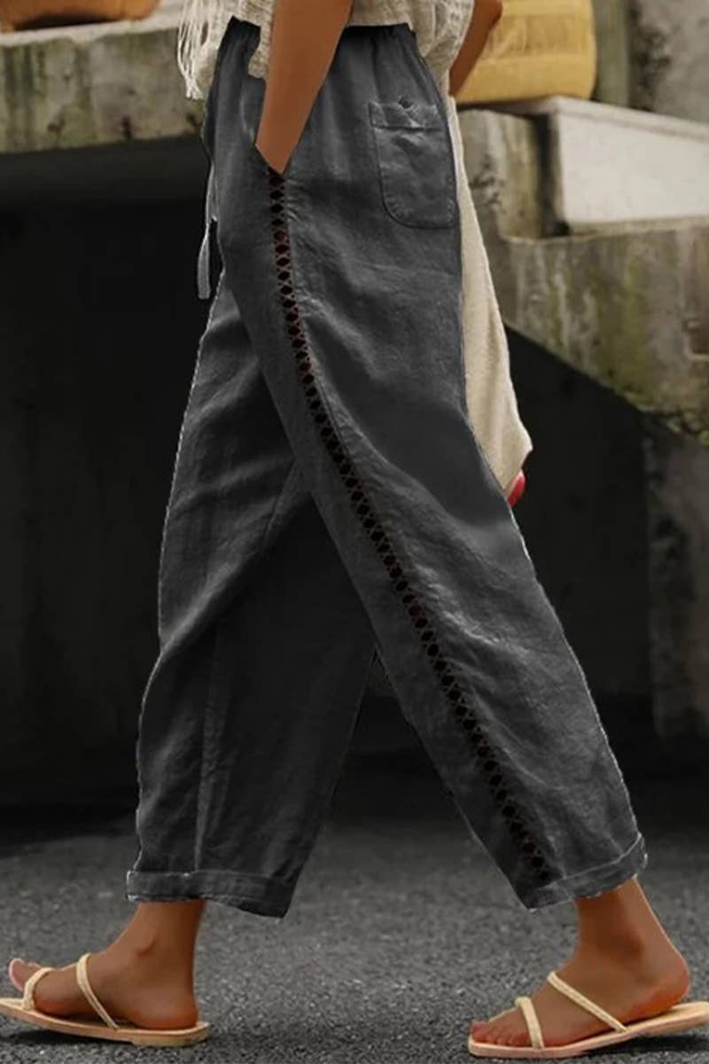 CASUAL LACE CUTOUT PATCHWORK NINER PANTS