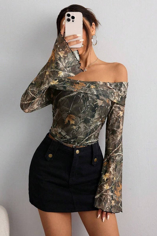 CWTBLL3470_MESH PRINTED OFF-SHOULDER LONG SLEEVE T-SHIRT TOP