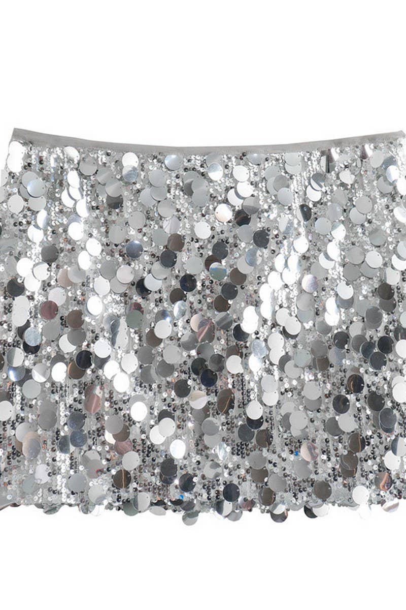 CWBSS0331_HIGH WAISTED HIP HUGGING SEQUINED MINI SKIRT