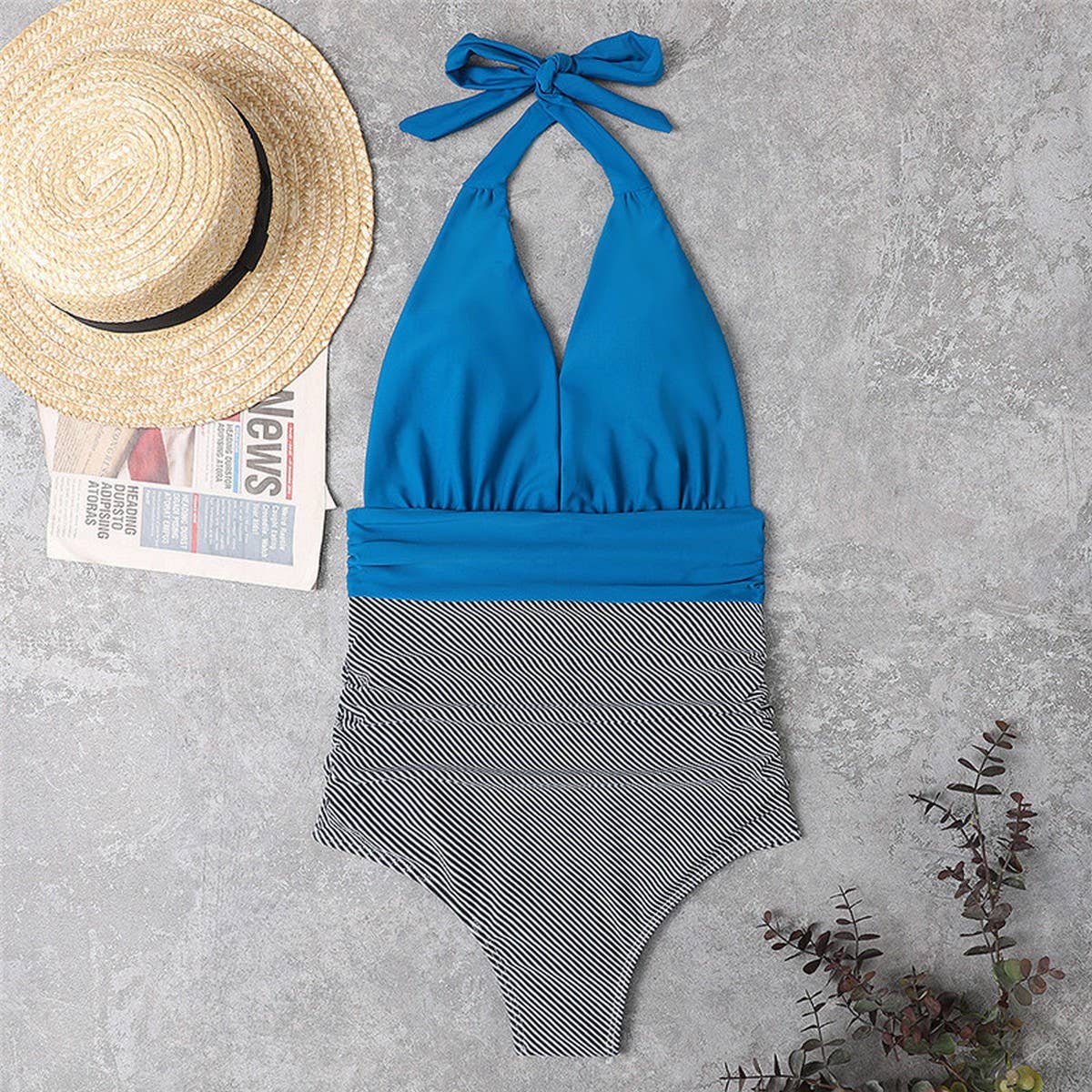 WOMEN'S HALTER BACKLESS ONE-PIECE SWIMSUIT