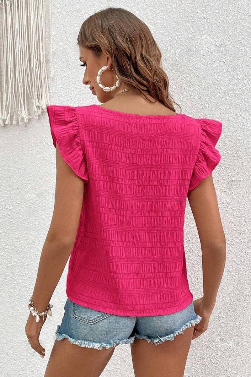 CWTBLS0608_SQUARE COLLAR RUFFLED SHIRT BLOUSE TOP