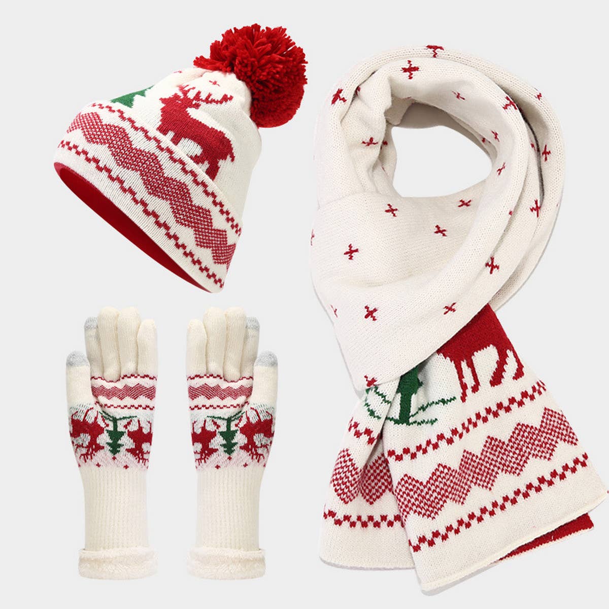 CHRISTMAS HAT SCARF GLOVES THREE PIECE SET_CWAH1595