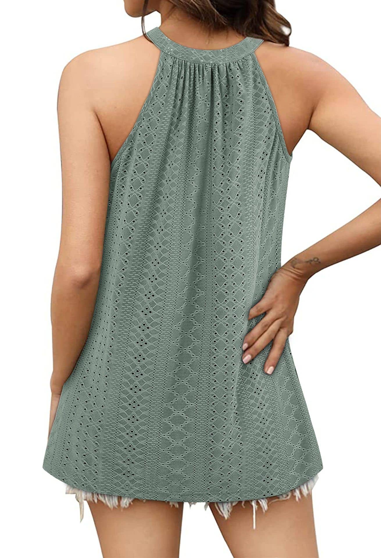 CREW-NECK RUFFLED TANK TOP SLEEVELESS HALTER TEE