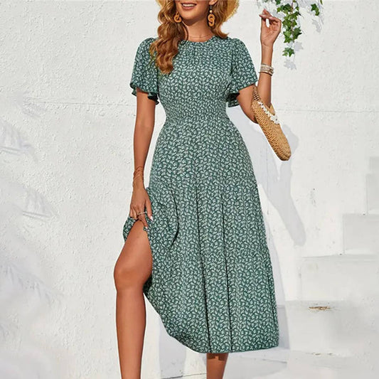 Floral dress with lotus sleeves