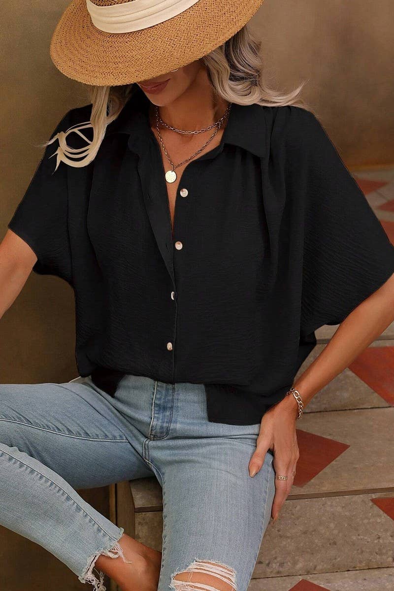 CWTBLS1883_SUMMER FASHION COLORBLOCK SHORT SLEEVE SHIRT