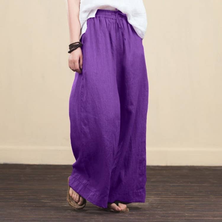Baggy wide-leg pants stylish cotton hemp pants