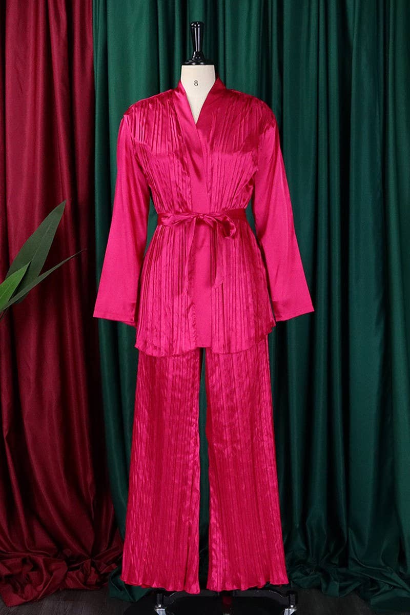 CWSTB0523_PLUS SIZE  LACE UP SHIRT  TROUSERS TWO-PIECE SET