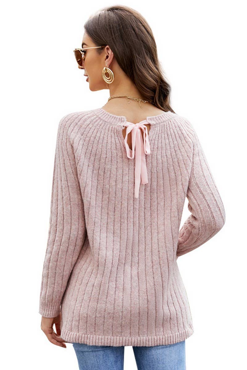 CWOSWL2689_SOLID COLOR LACE-UP RIBBED KNIT TOP