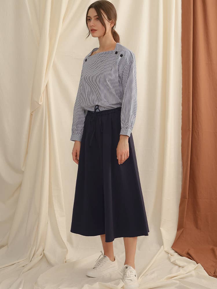 Commuter fold wear stripe long sleeve blouse