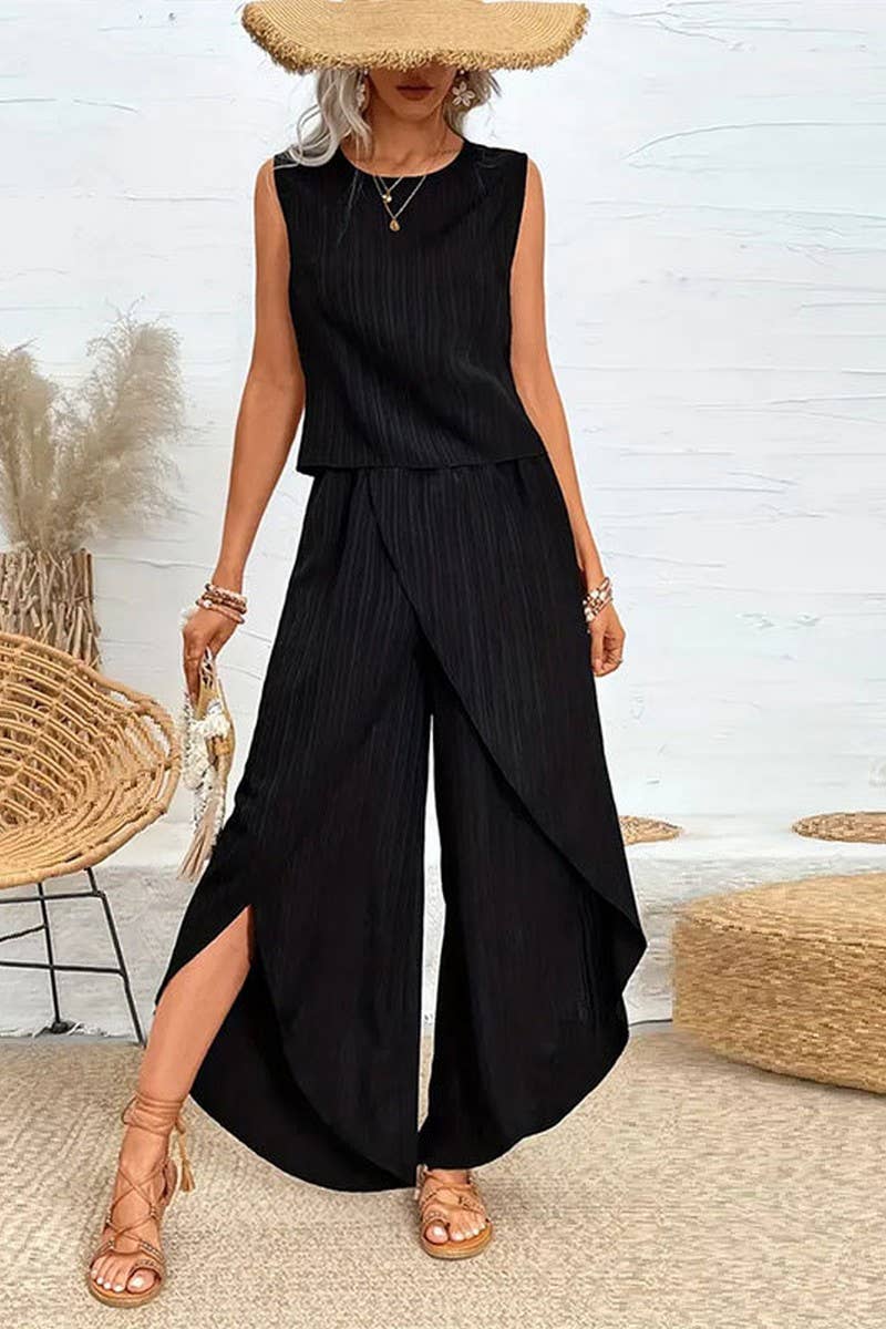 CWSS1134_SUMMER SOLID COLOR CASUAL TWO PIECE SUIT
