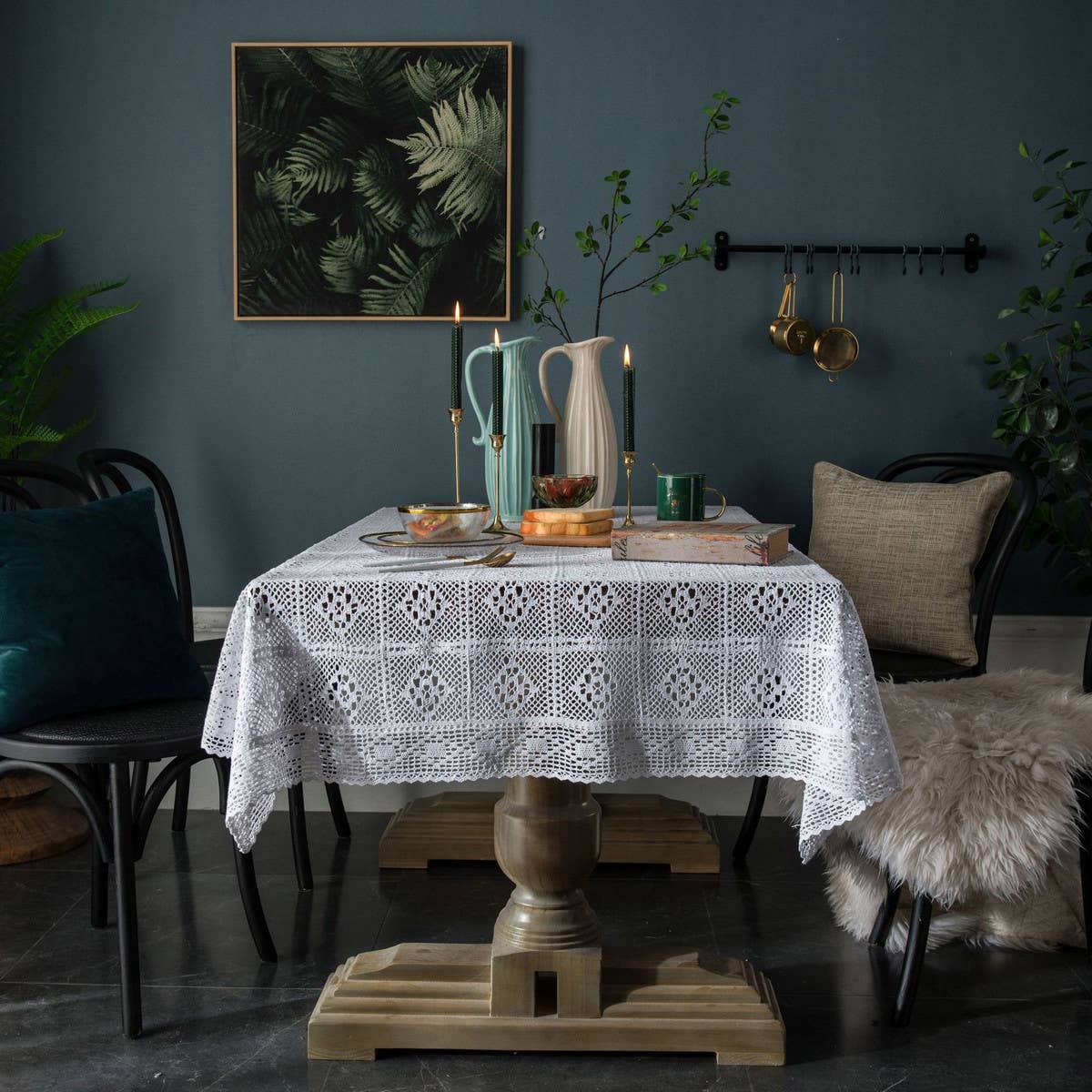 WHITE CROCHET HOLLOW PASTORAL FRESH TABLECLOTH