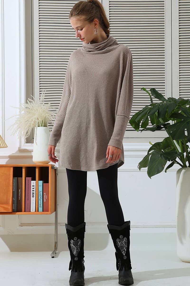 CWDSD10413_Cowl Neck A-Line Tunic Kint Top