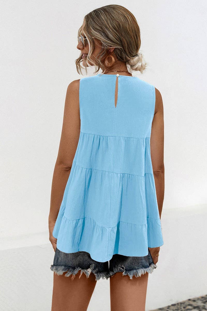 CWTBLS1597_LOOSE ROUND NECK SLEEVELESS VEST WITH LARGE SWING