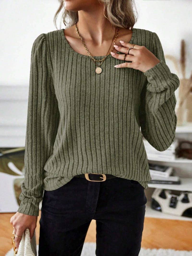 CASUAL SOLID COLOR V-NECK PIT STRIPE SWEATER