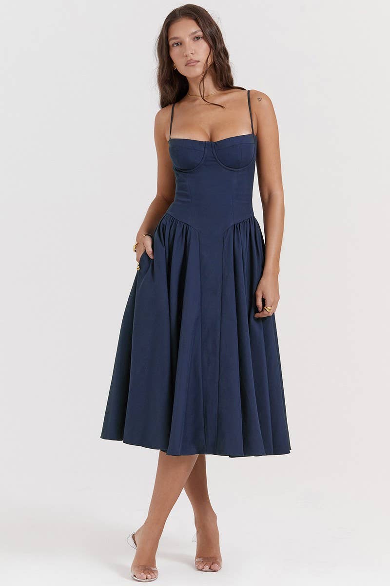 CWDMD5632_SLIM FIT OFF-SHOULDER BACKLESS MIDI DRESS