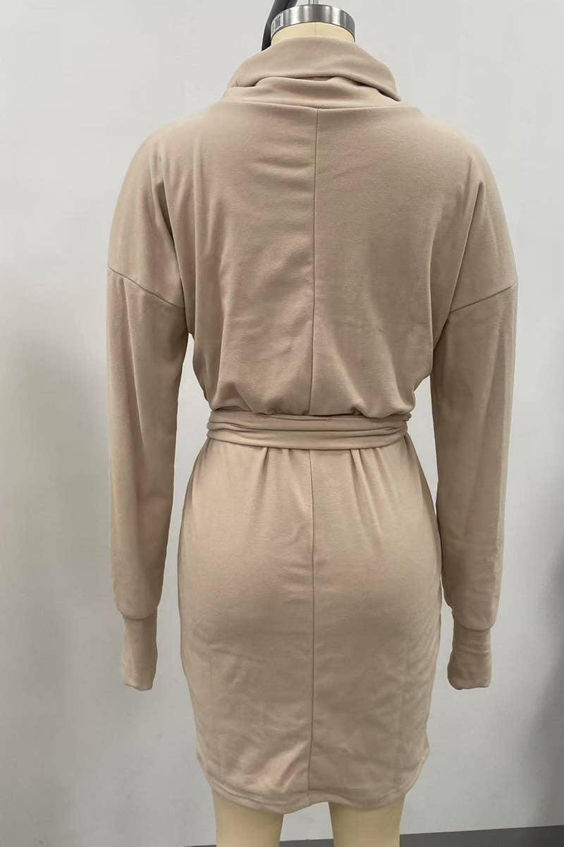 CWDMD01232_HIGH NECK BELTED DRESS WOMEN LONG SLEEVE FALL