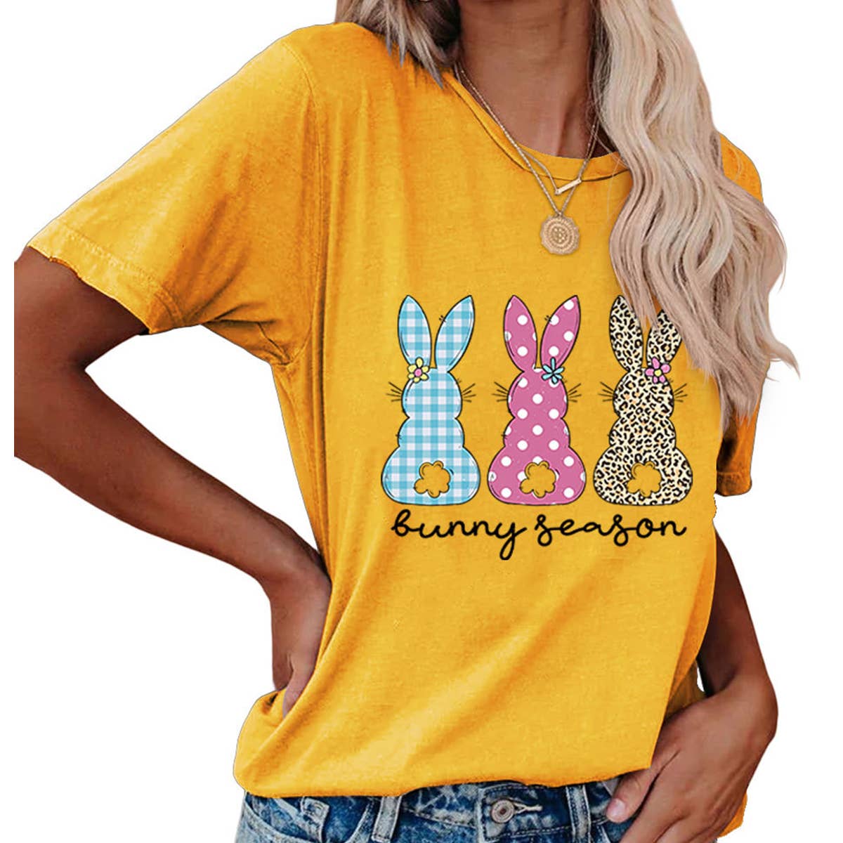 EASTER ROUND NECK LOOSE BUNNY PRINT T SHIRT_CWTTS0856