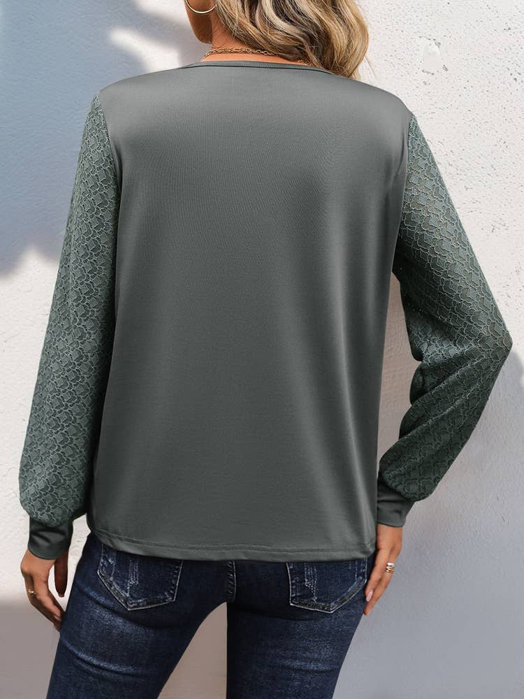 DEEP V-NECK PLEATED SOLID COLOR SIMPLE TOP