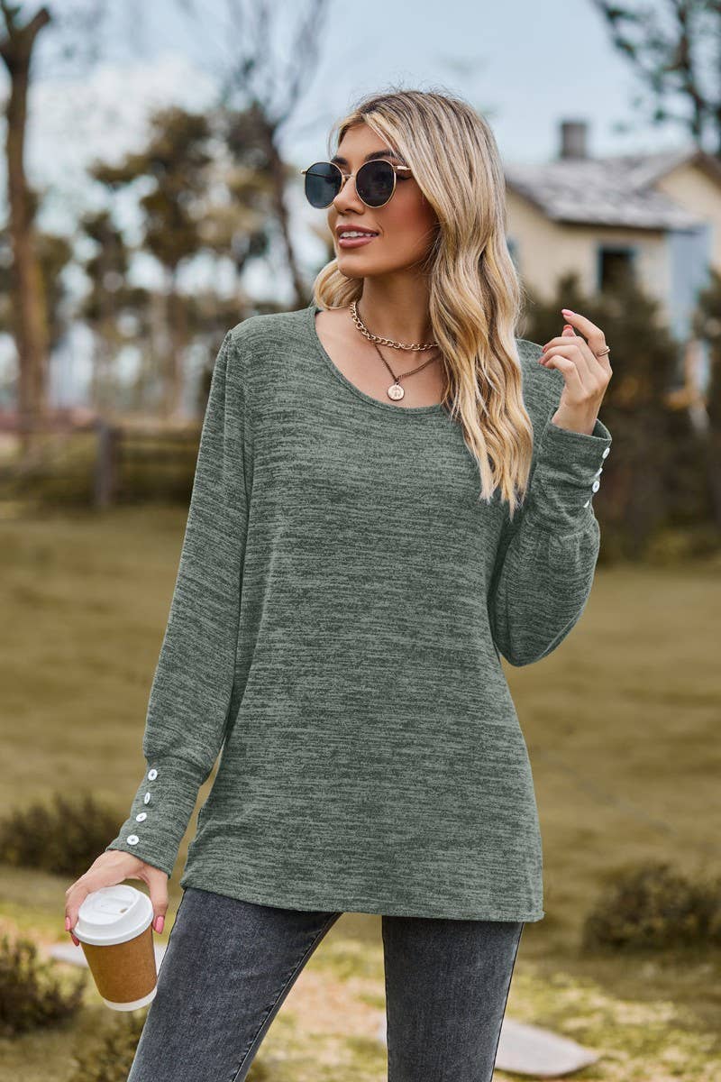 CWTBLL3688_SOLID COLOR ROUND NECK LOOSE CASUAL LONG SLEEVE T