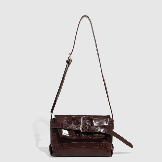Adjustable Croc Pattern Baguette Shoulder Bag_CWAB5691