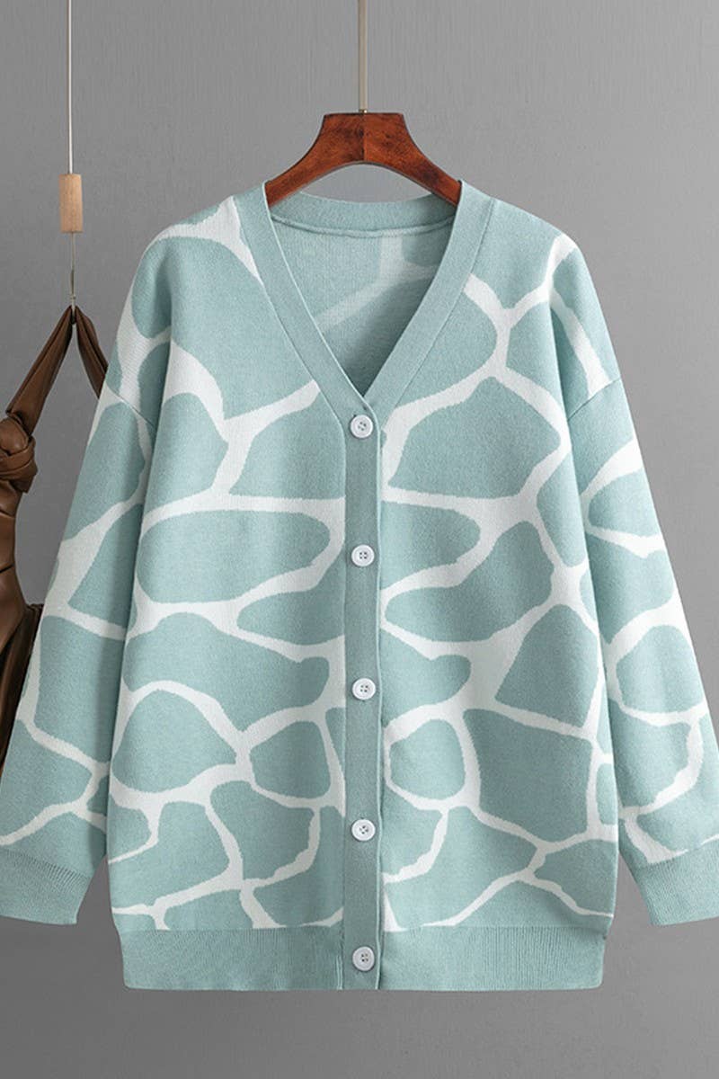 CWOCAL00664_JACQUARD KNIT V NECK LONGLINE CARDIGAN