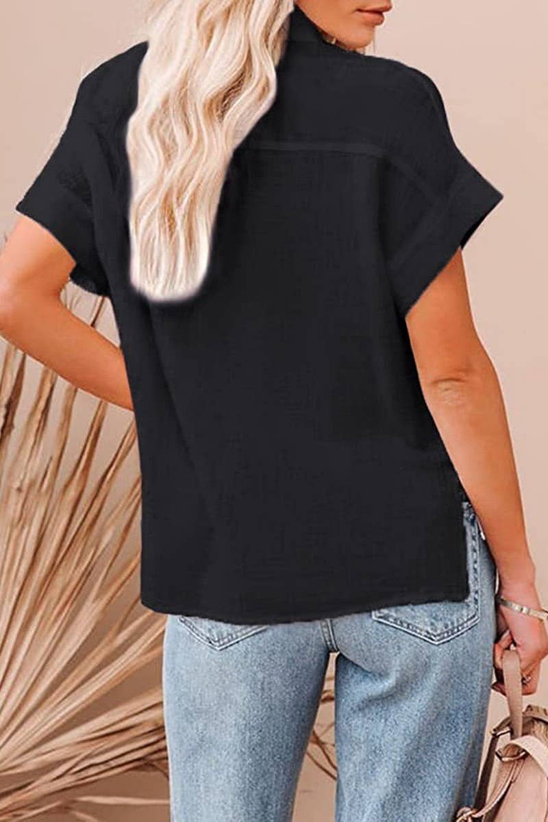 CWTBLS0793_COTTON AND LINEN CASUAL SIDE SLIT POCKET SHIRT