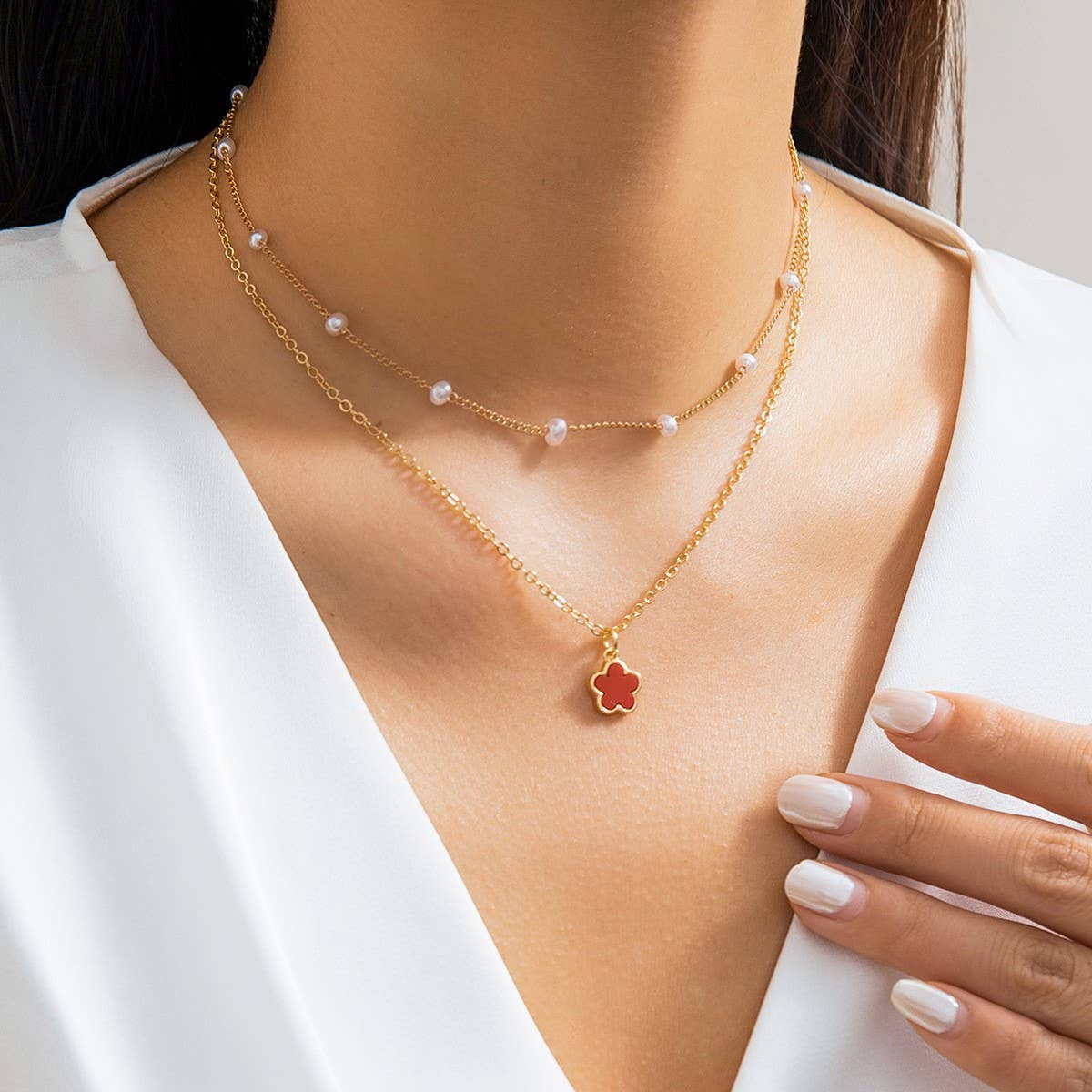 SIMPLE IMITATION PEARL BEADED FLOWER NECKLACE_CWAJE1133