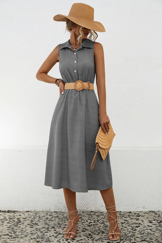 CWDSD4947_SOLID BUTTON CASUAL SHIRT DRESS