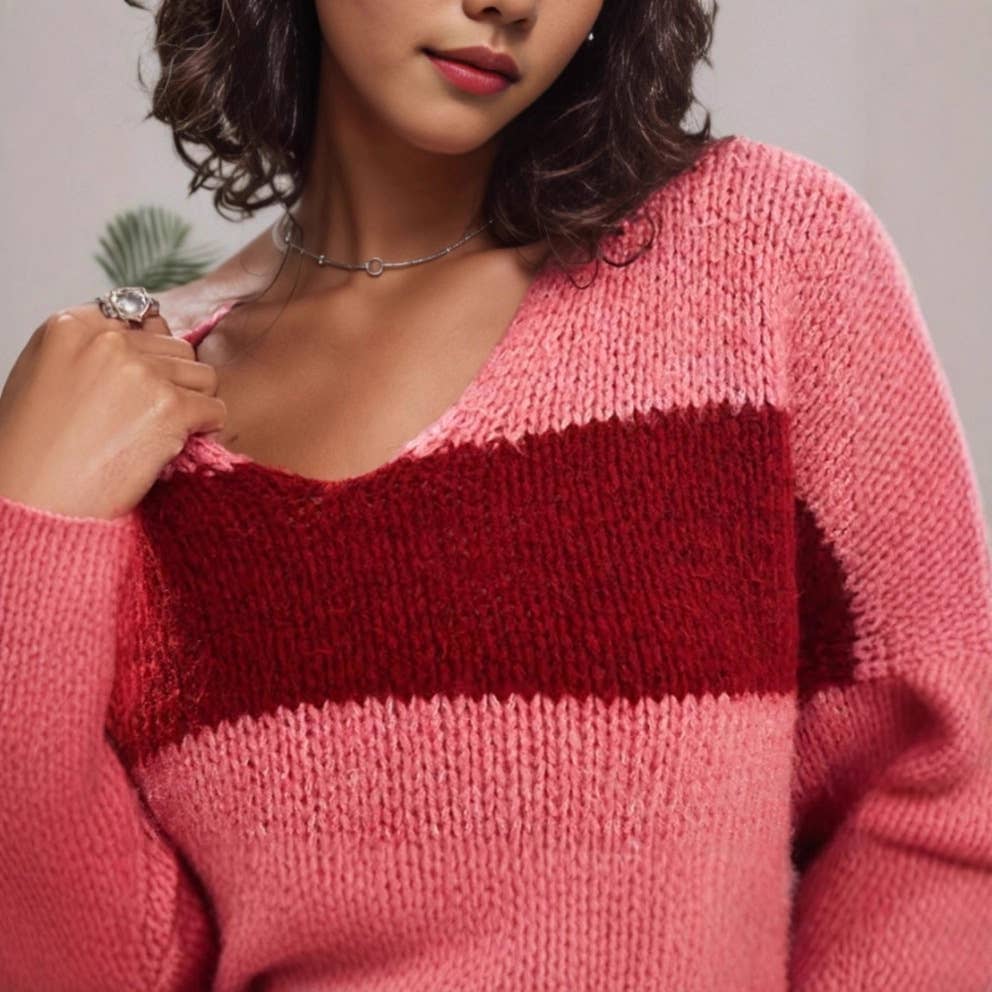 Color-blocking striped knitted sweater