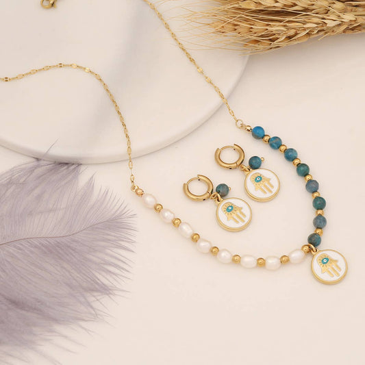 NATURAL GEMSTONE PEARL NECKLACE BRACELET EARRINGS