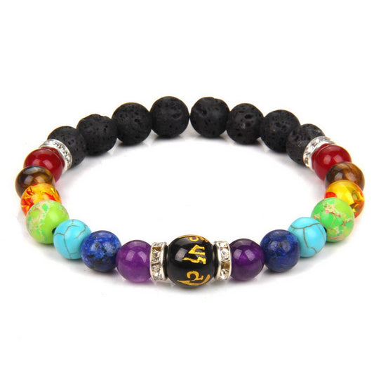 CWAJE3875_SIMPLE ELASTIC CORD COLORFUL STONE BEAD BRACELET