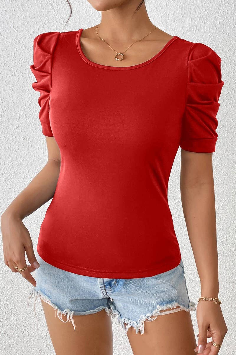 CWTBLS2013_BUBBLE SLEEVE BACK BOW TIE PULLOVER TOP