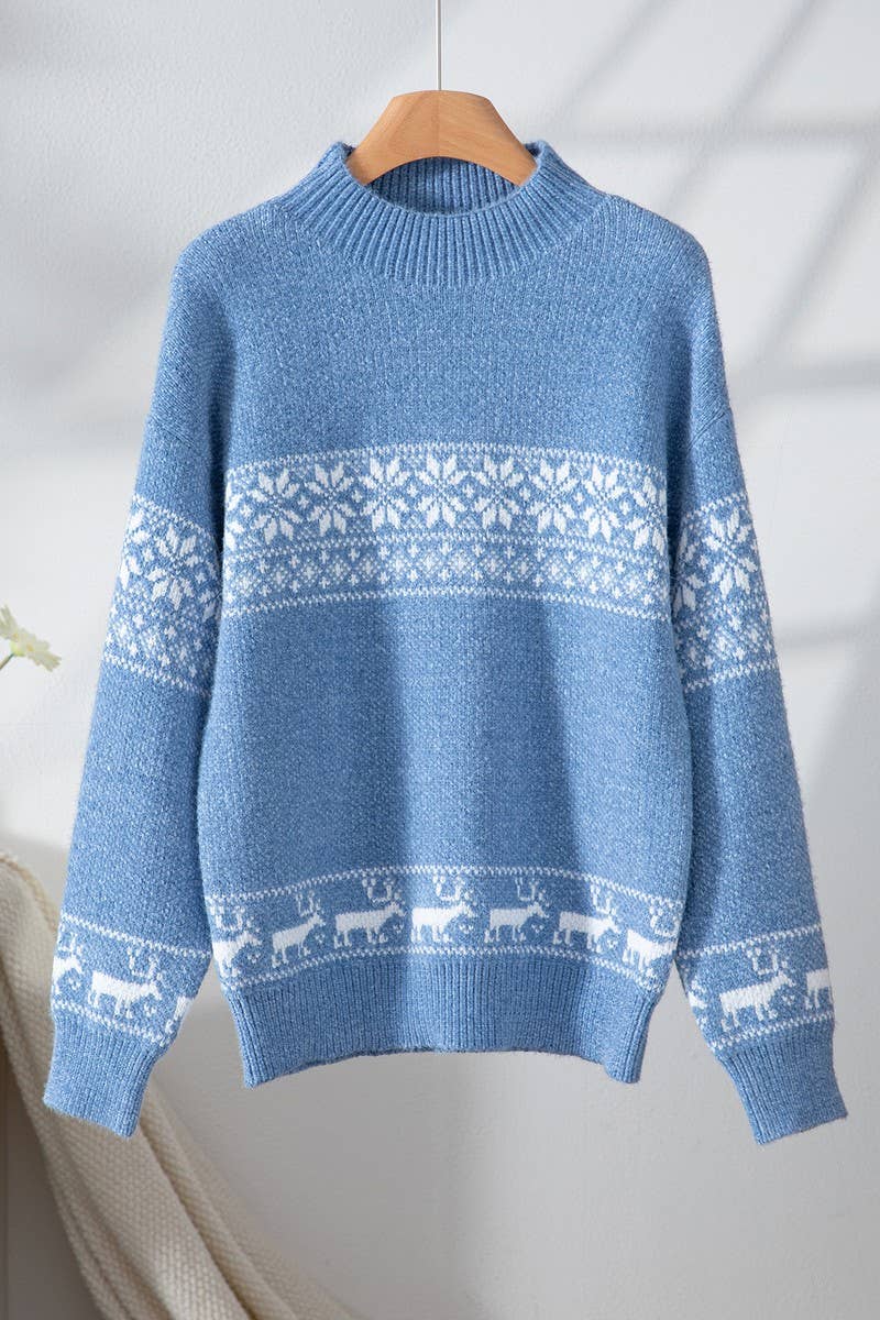 CWOSWL07453_CHRISTMAS SNOWFLAKE HALF TURTLENECK SWEATER