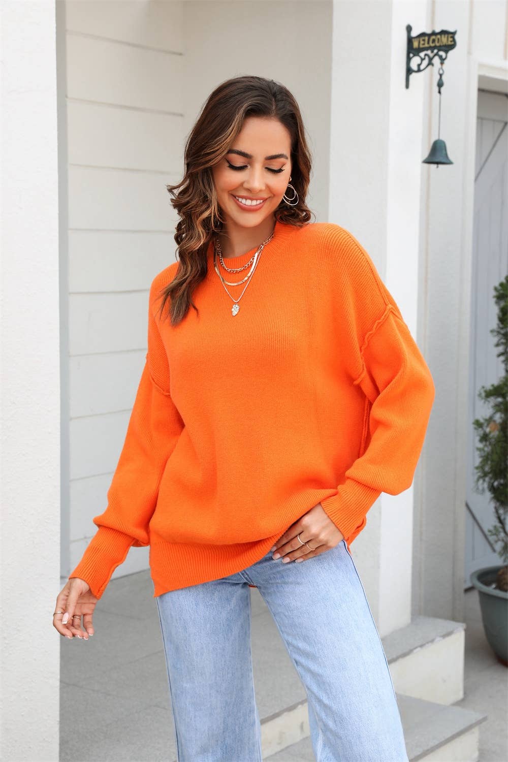 CWOSWL1039_Casual Crew Neck Pullover Long Sleeve Sweater