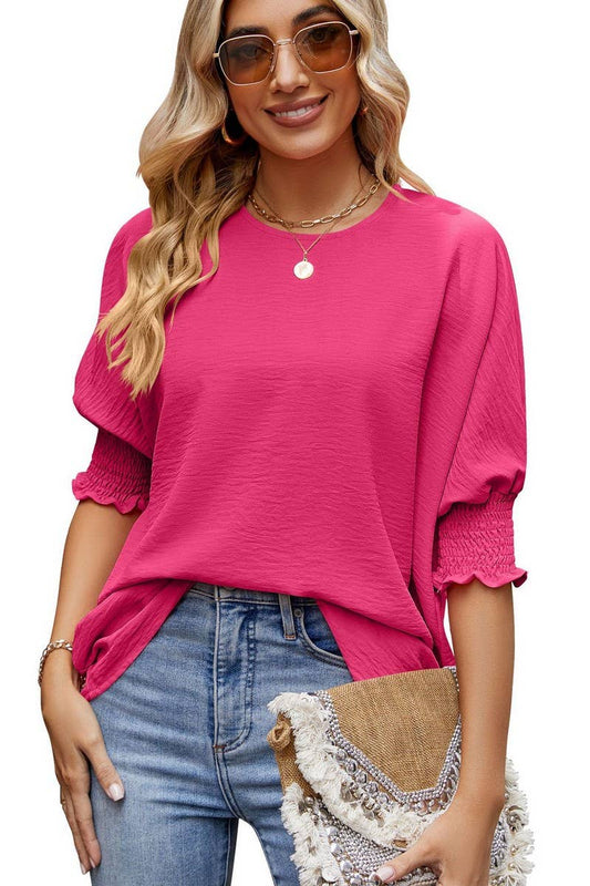 CWTBLL3199_LOOSE LARGE SIZE ROUND NECK SOLID COLOR TOP