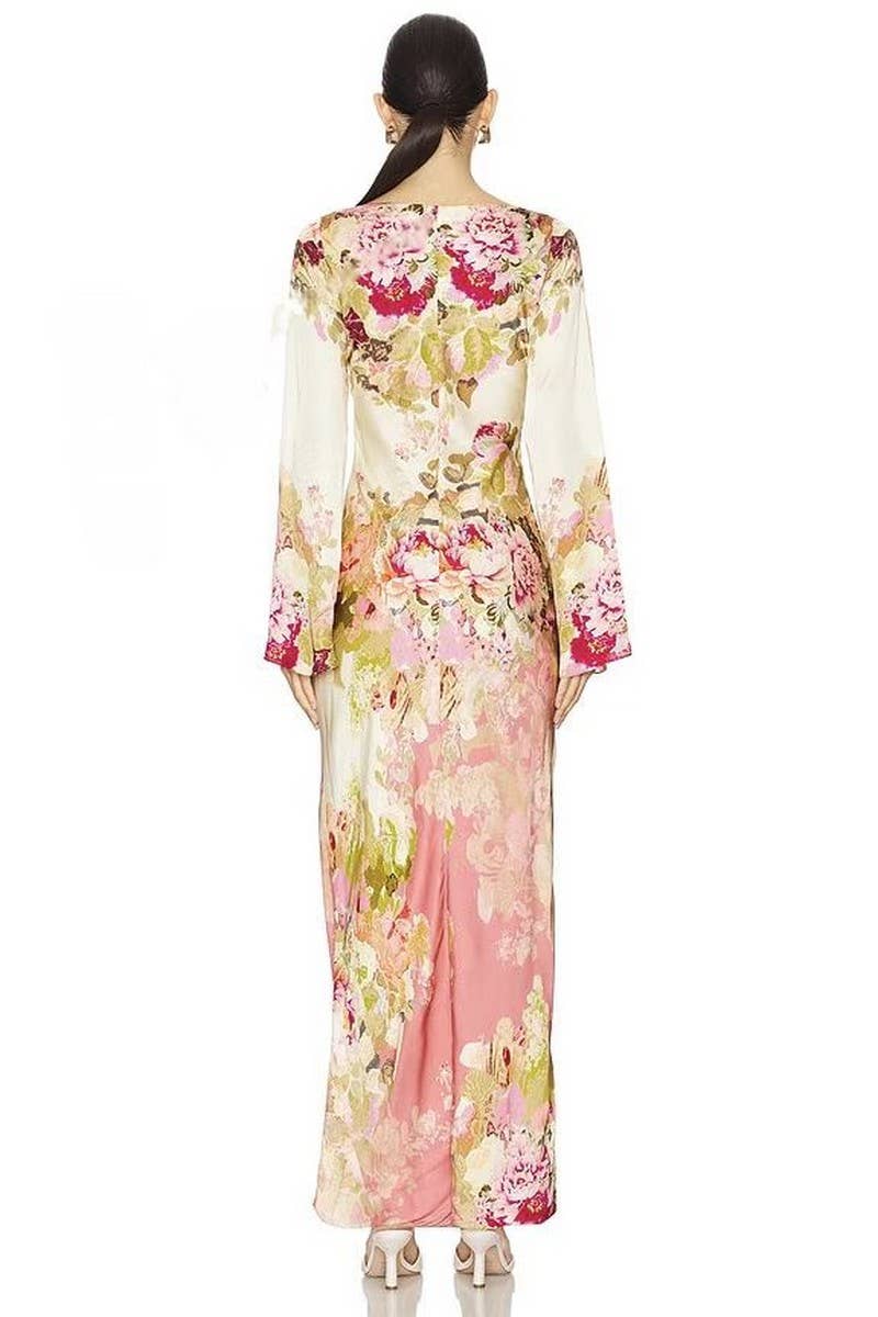 CWDMD6035_FLORAL PRINT LONG BELL SLEEVE MAXI EVENING DRESS