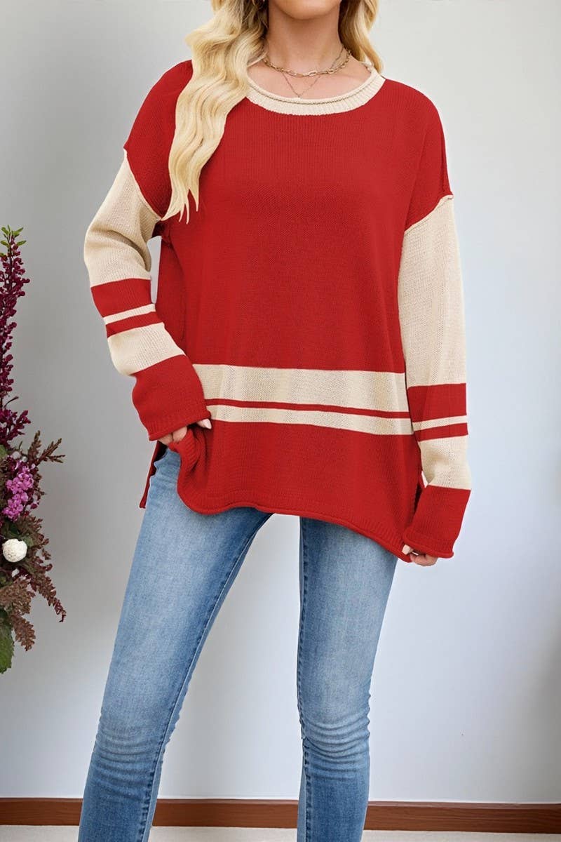 CWOSWL07536_COLORBLOCK CREWNECK LOOSE FIT SWEATER