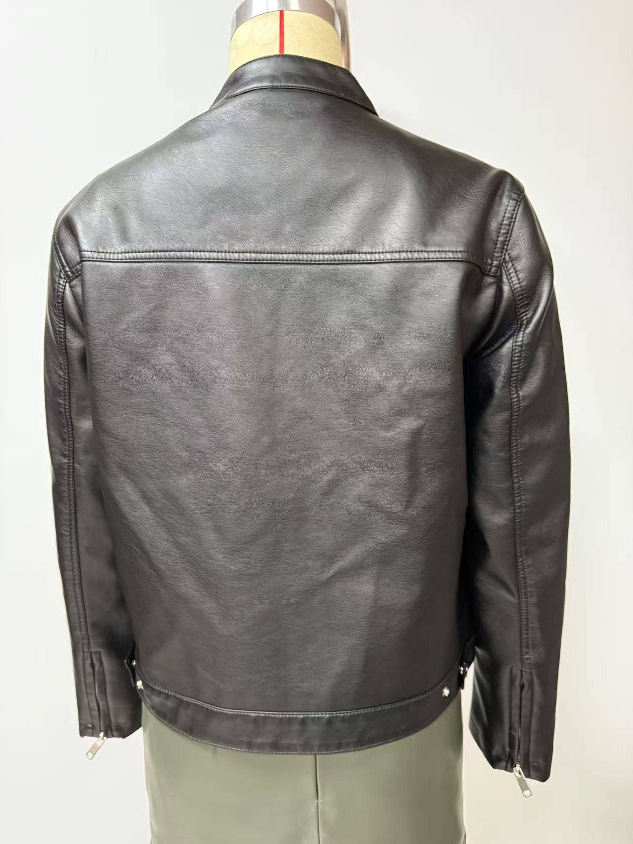 Fashionable stand-up collar short leather jacket