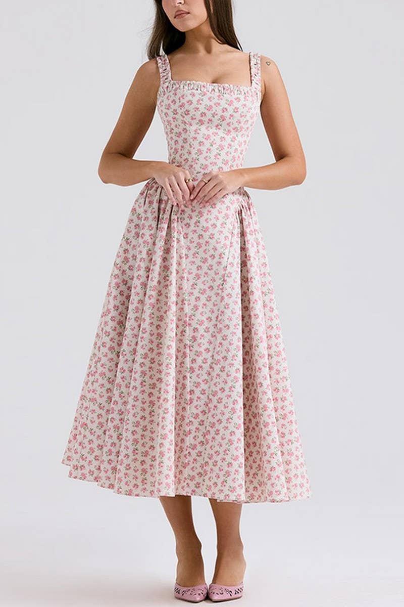 CWDMD01086_FLORAL PRINT BACKLESS SPAGHETTI STRAP DRESS