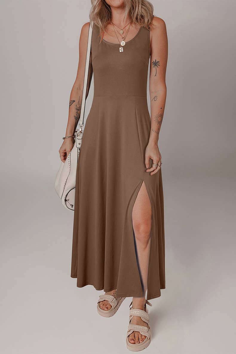 Elegant solid-color fashion sleeveless dress