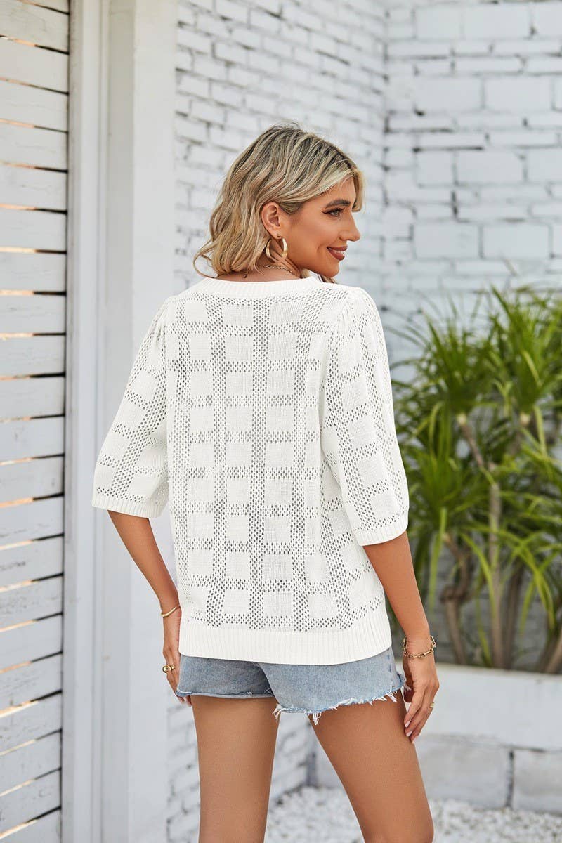 CWOSWS0022_Round Neck Short Sleeved Sweater