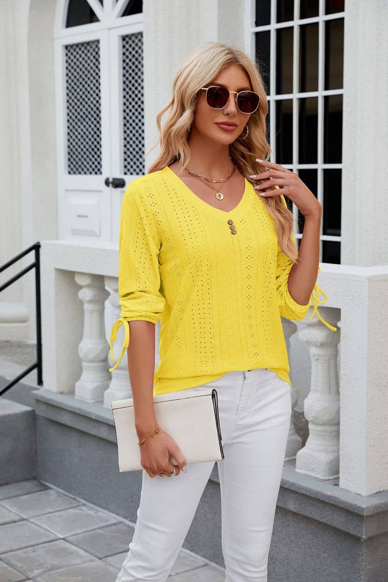 CWTTS0814_3/4 Sleeve V-Neck Knit Top