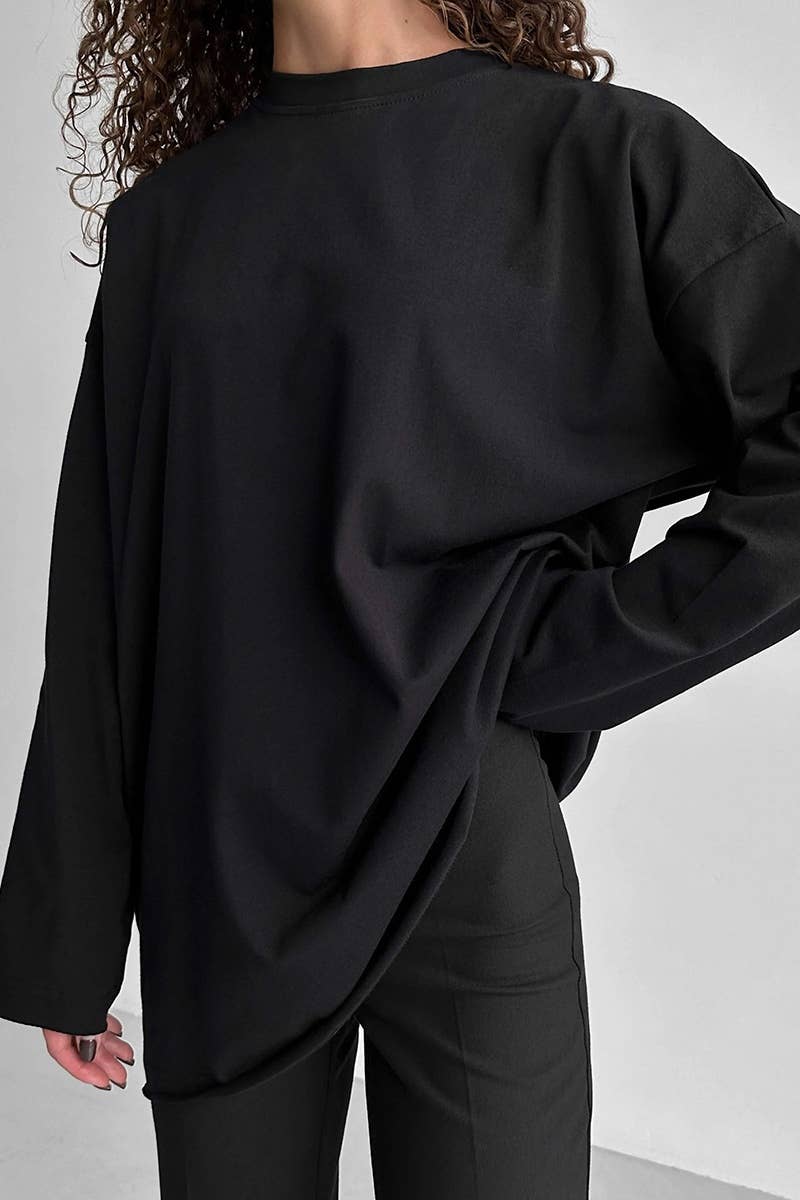 CWTBLL2963_SPRING AUTUMN ROUND NECK LONG SLEEVE TOP